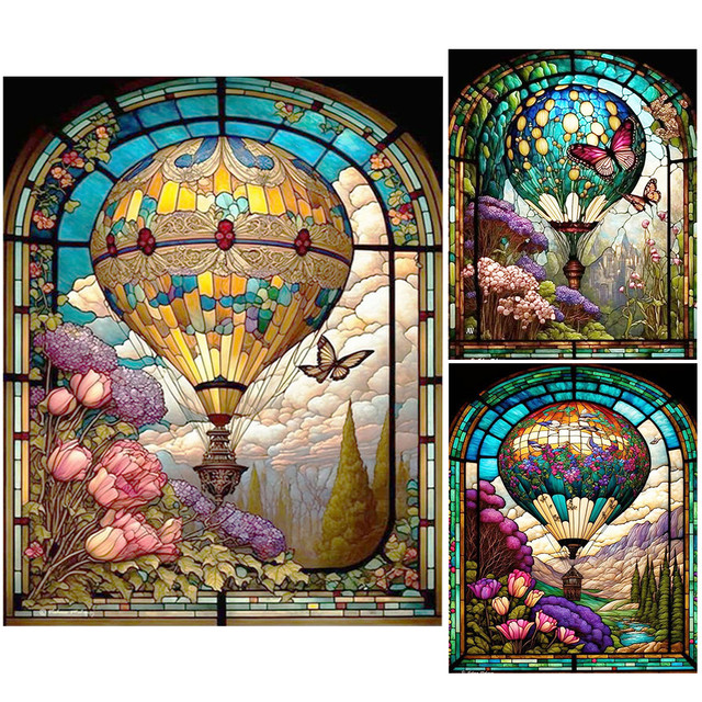 5D DIY Full Square Drill Diamond Painting Stained Glass Balloon Home  Decoration